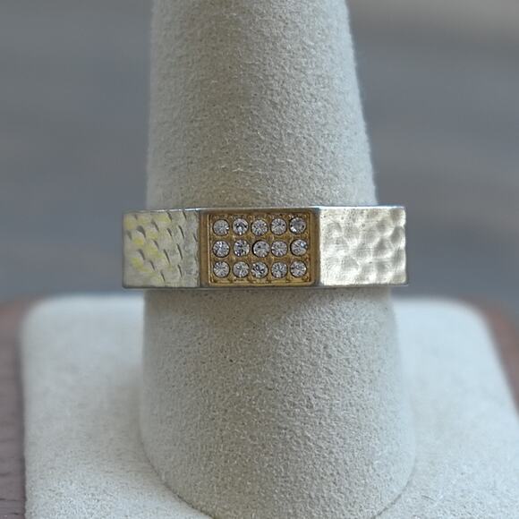 Brighton Meridian Zenith Faceted Ring Gold Tone Hammered Crystals Size 9.5 - Picture 1 of 7